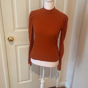 IRIS Womens long sleeve orange top​ SIZE S  SMALL  RIBBED SHIRT​​​​​​​